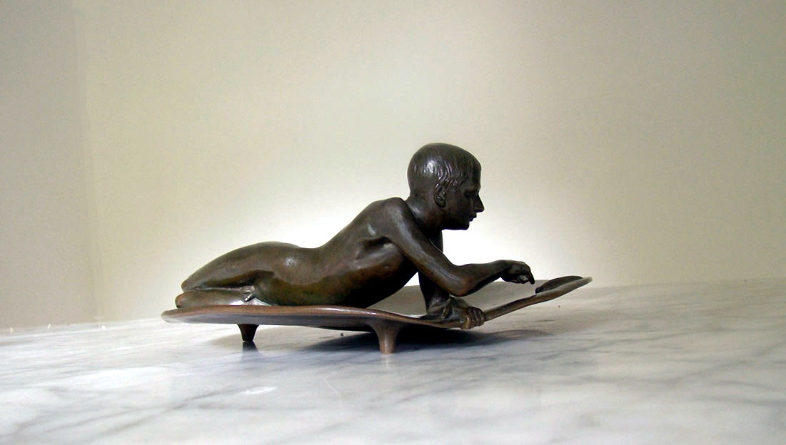 Bronze Nude Boy on Lilypad signe